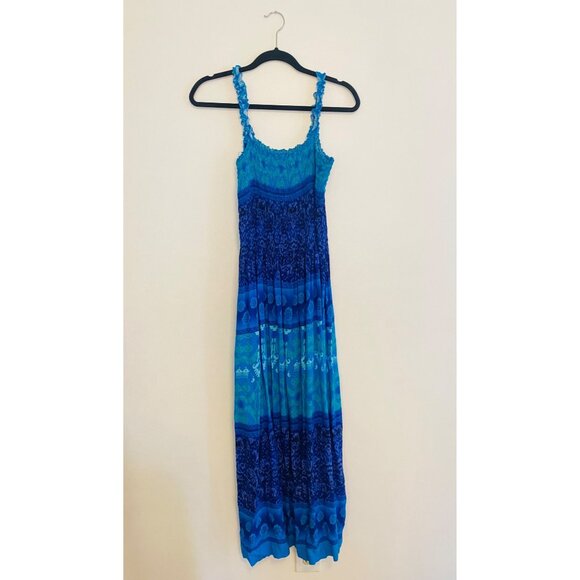 karin stevens Dresses & Skirts - Vintage Karin Stevens Women’s Blue & Teal Smocked Maxi Dress Size 12 Sleeveless